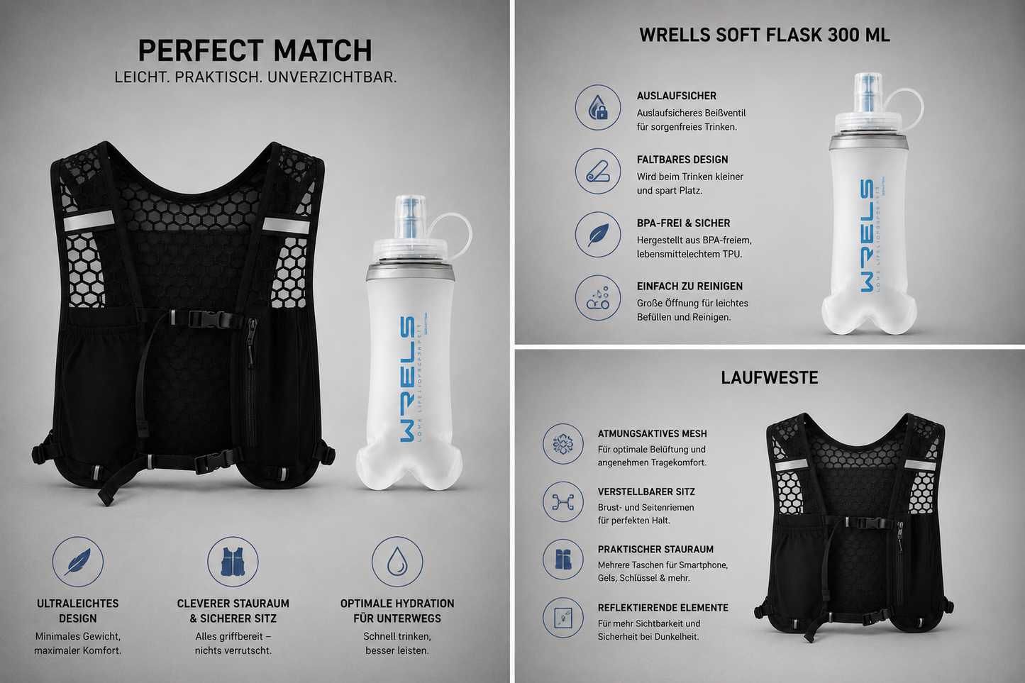 NexxtRun Premium Laufset – Laufweste & faltbare WRELLS Soft Flask